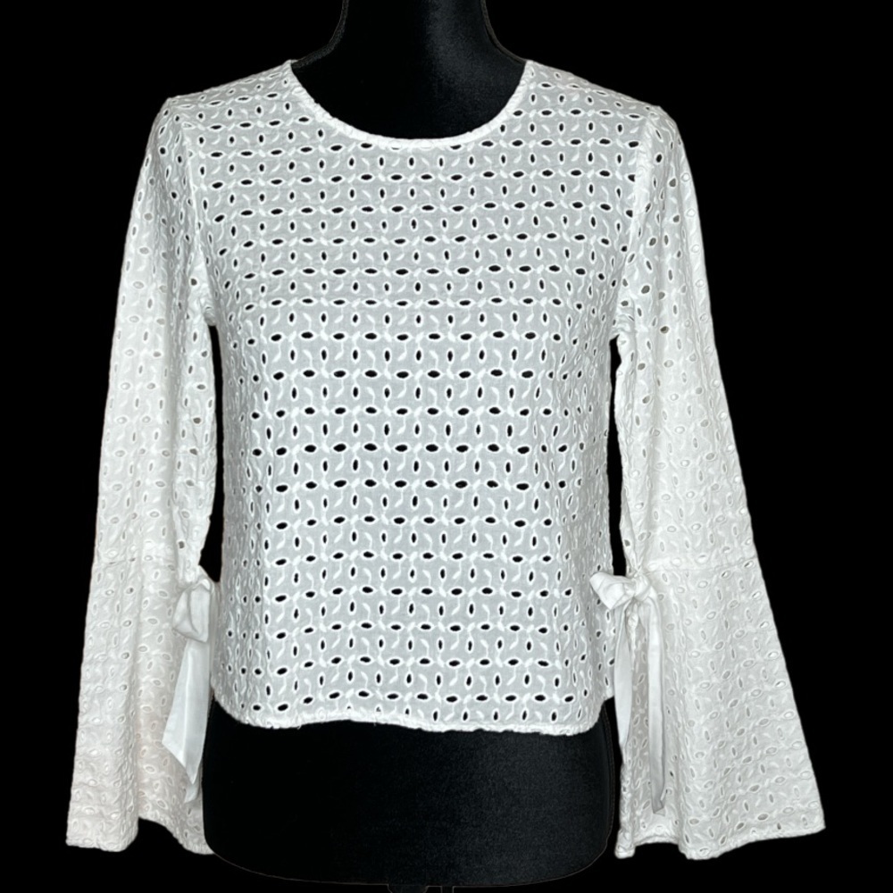 NWT Avec Les Filles | Natural Canvas Cotton Eyelet Top | XS